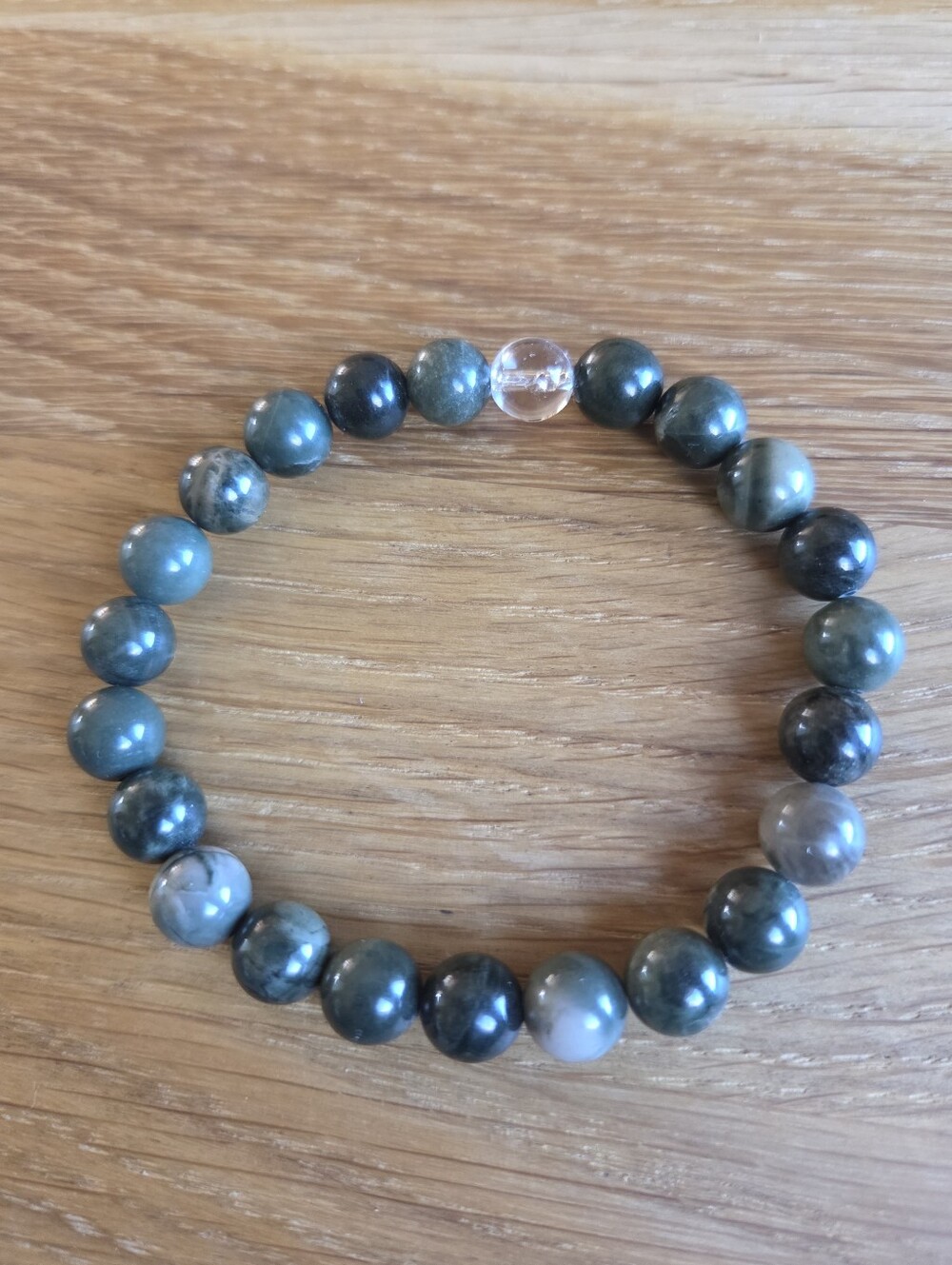 Green Rhodonite Beaded Stretch Bracelet - Handcrafted